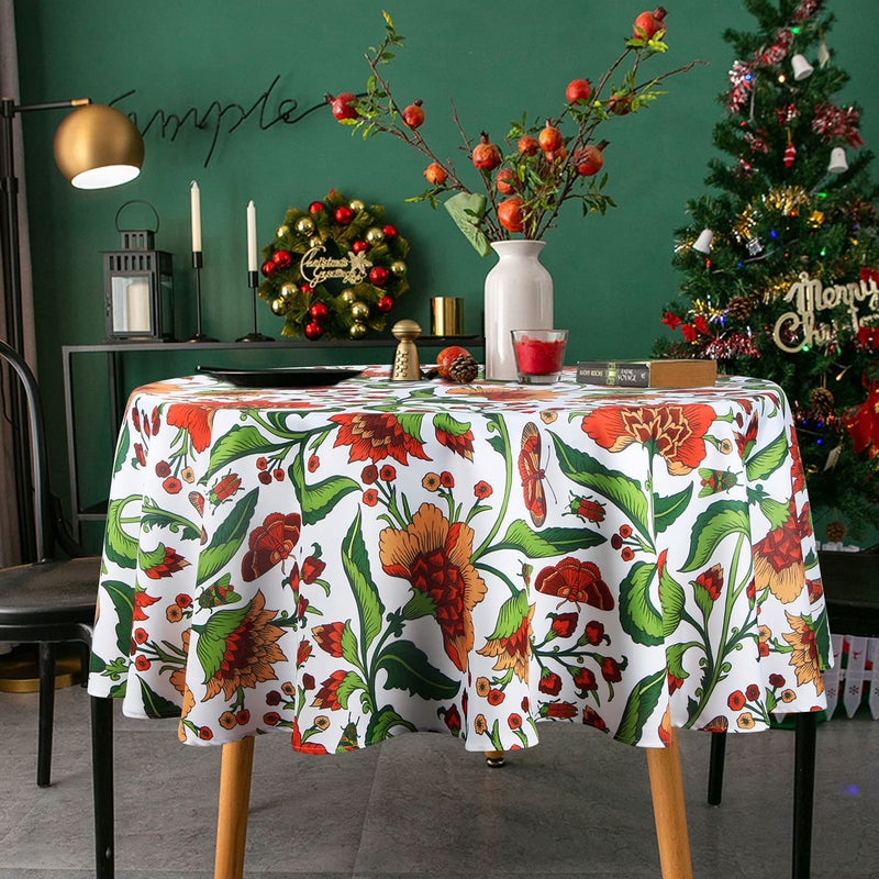 EHouseHome Outdoor and Indoor Spill Proof Waterproof Tablecloth,Vintage Floral Design Patio Fabric Table Cover,Home Dinner DÃ©cor Wrinkle Free Table Cloths(60" Round no Zipper and Hole) - Image 2